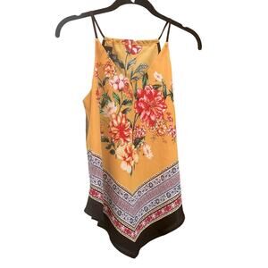 by & by yellow floral bandana bohemian tank top, women's small